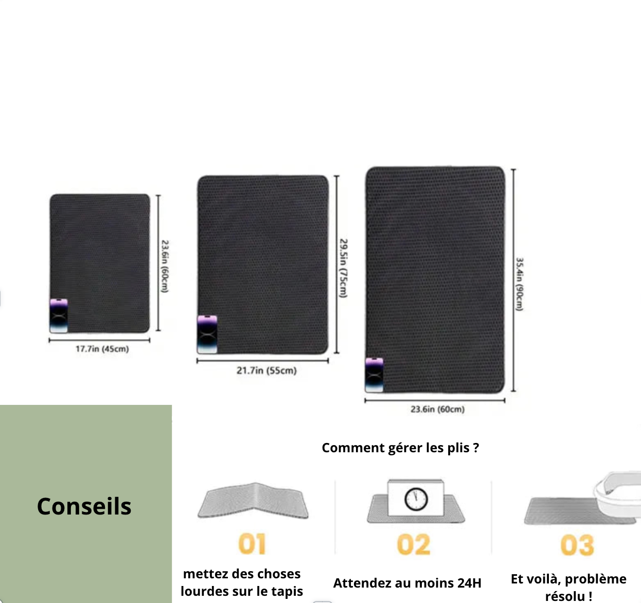 Tapis de litière pour chat imperméable, piège à litière